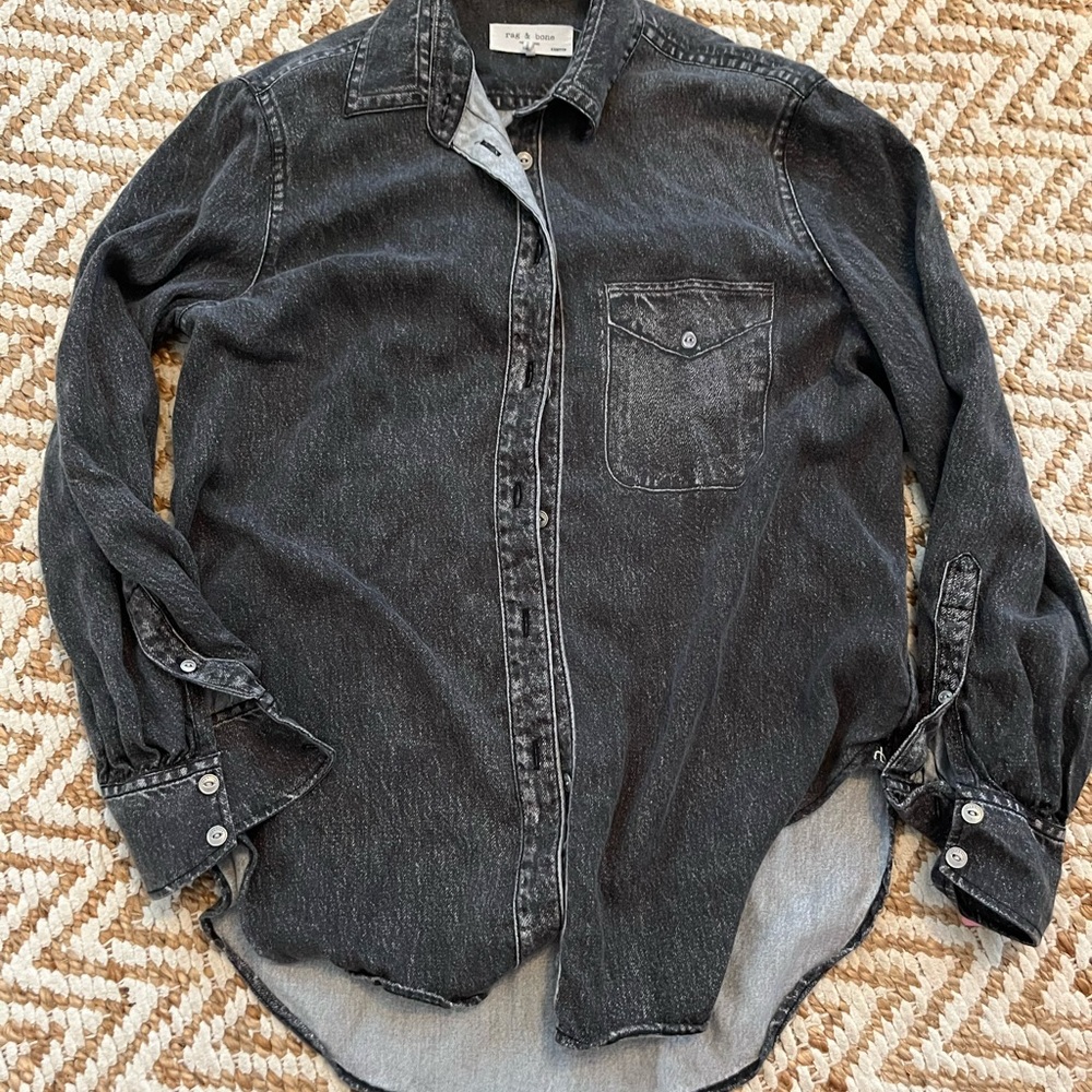Rag & Bone Black Tencel Miramar Button Down Shirt